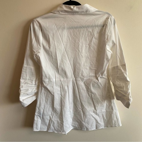 Adrienne Vittadini White Collared Babydoll Collared Blouse Shirred Sleeves Small - Picture 6 of 9